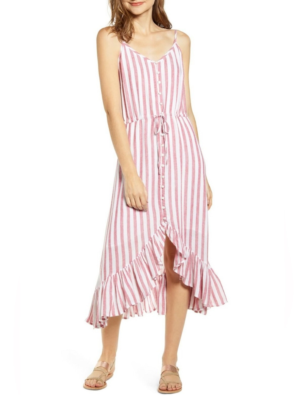 Rails pink  and White Striped Button-Front Maxi Dress